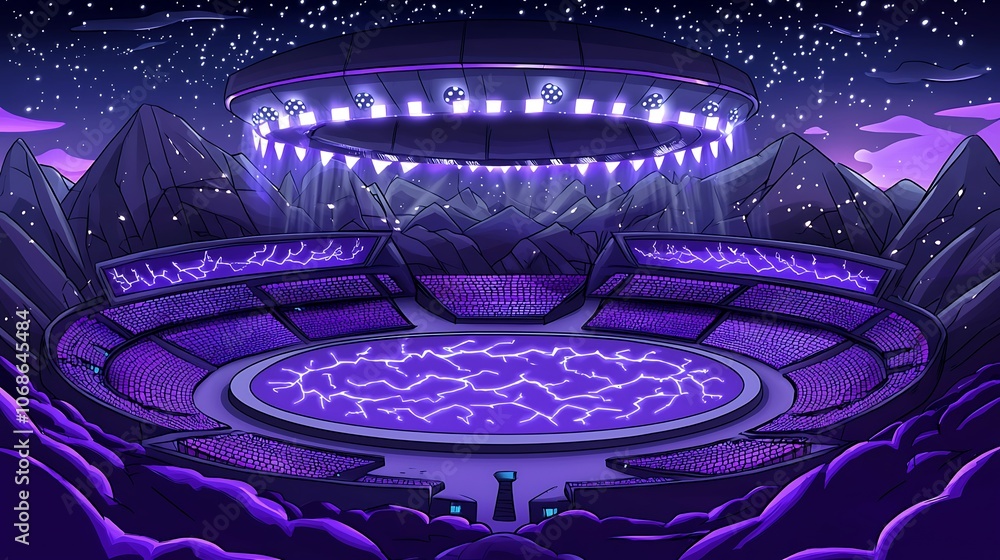 Obraz premium Futuristic Stadium with UFO Above.