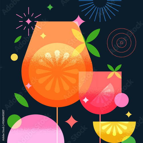 Bar banner, poster with aperol spritz cocktails. Night party vector illustration. Alcoholic, non-alcoholic drinks menu