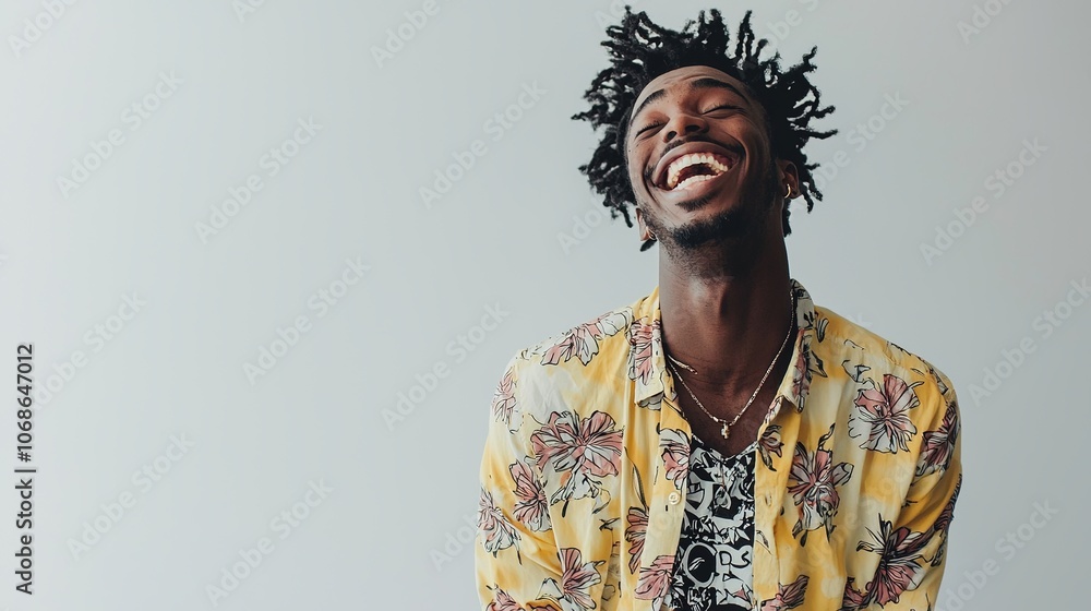 Joyful Young Man Laughing in Trendy Outfit Joyful Young Man Laughing in Trendy Outfit