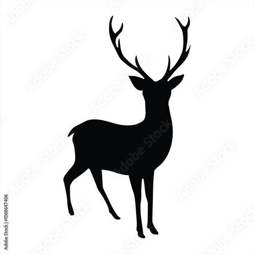 Stag Standing Silhouette: Minimalist Vector. Collection of Deer Pose. Perfect for Logo, Design, and More.
