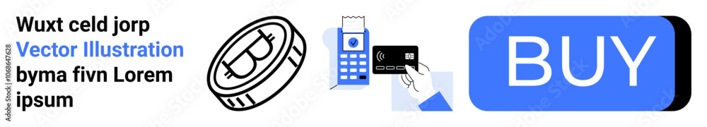 Credit card, mobile POS terminal, inserted card, buy button in blue. Ideal for e-commerce, contactless payments, online shopping, retail, fintech, digital transactions. Landing page Credit card, mobile POS terminal, inserted card, buy button in blue. Ideal for e-commerce, contactless payments, online shopping, retail, fintech, digital transactions. Landing page