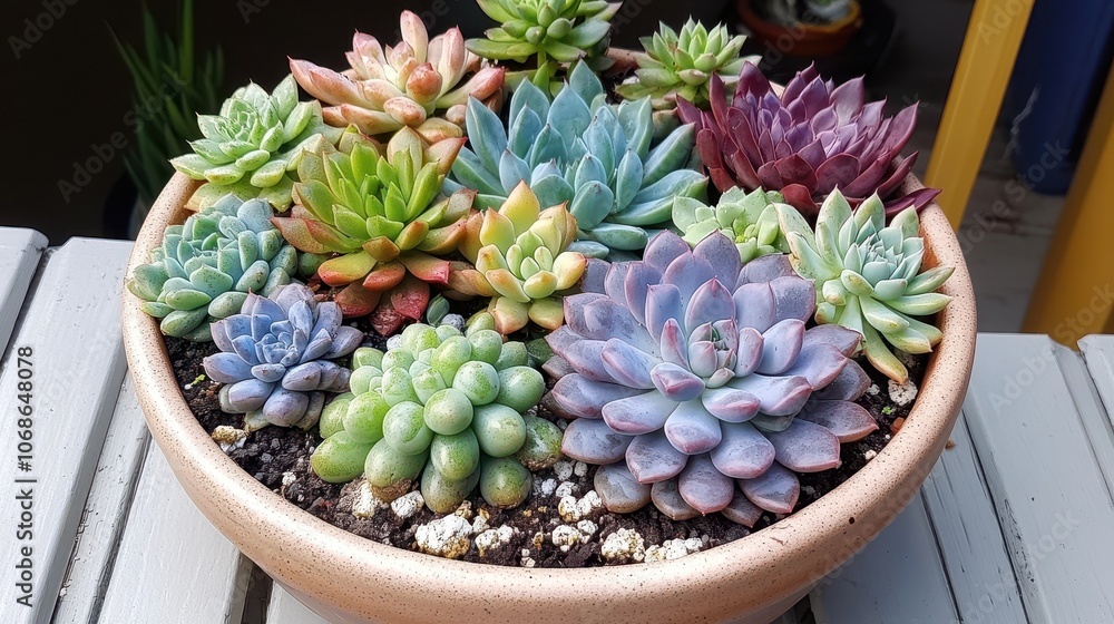Fototapeta premium Colorful Succulent Planter in Bright Daylight