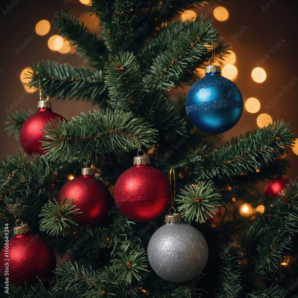 The Christmas tree shines with delightful toys The Christmas tree shines with delightful toys