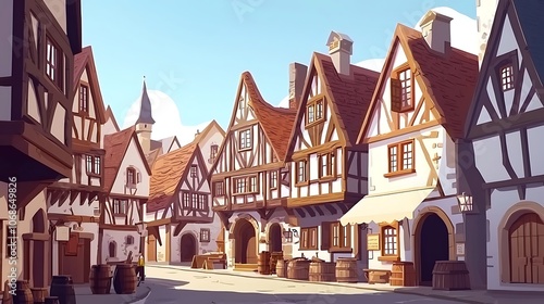 Fototapeta Naklejka Na Ścianę i Meble -  Quaint Medieval Street with Half-Timbered Houses.