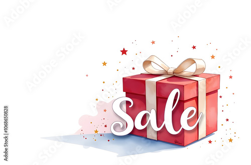 Wallpaper Mural big letters "SALE" over red gift box with white bow, white background Torontodigital.ca