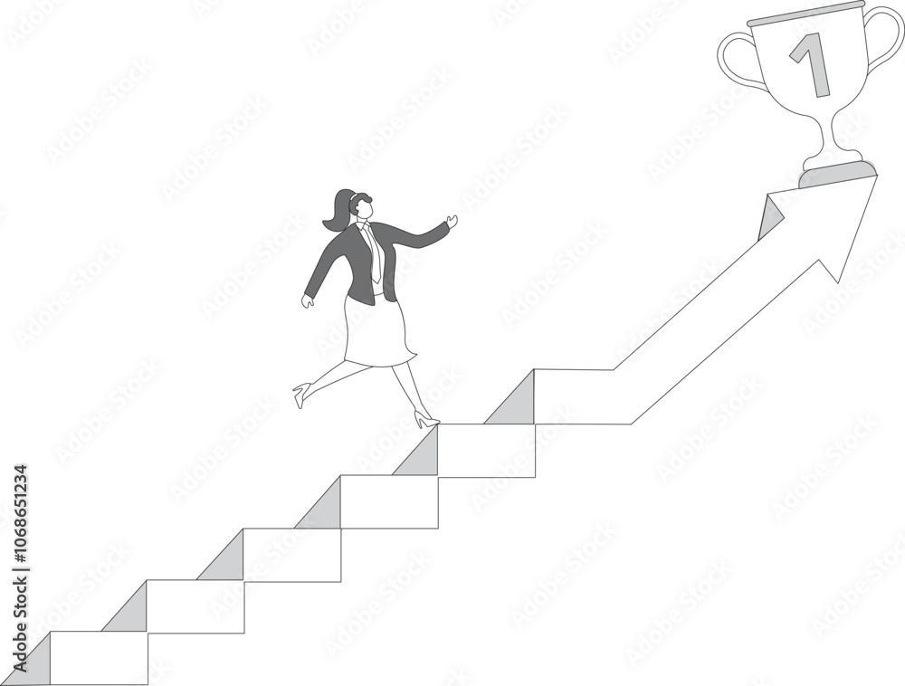 Steps to Success, A businesswoman climbing up the growing chart steps and achieving her goals Steps to Success, A businesswoman climbing up the growing chart steps and achieving her goals