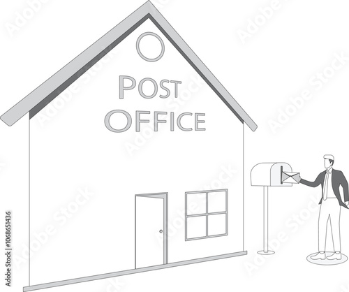 Businessman putting an envelope into a public mailbox, sending mail or postcard