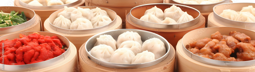 Photo Dim Sum Variety in Bamboo Steamers Chinese Cuisine Photo Dim Sum Variety in Bamboo Steamers Chinese Cuisine
