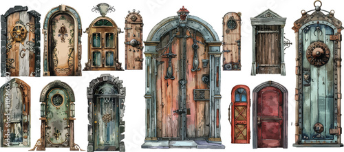 steampunk vintage door watercolor clipart