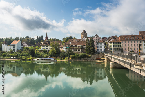 View of the village of Kaiserstuhl, High Rhine, Canton of Aargau, Switzerland