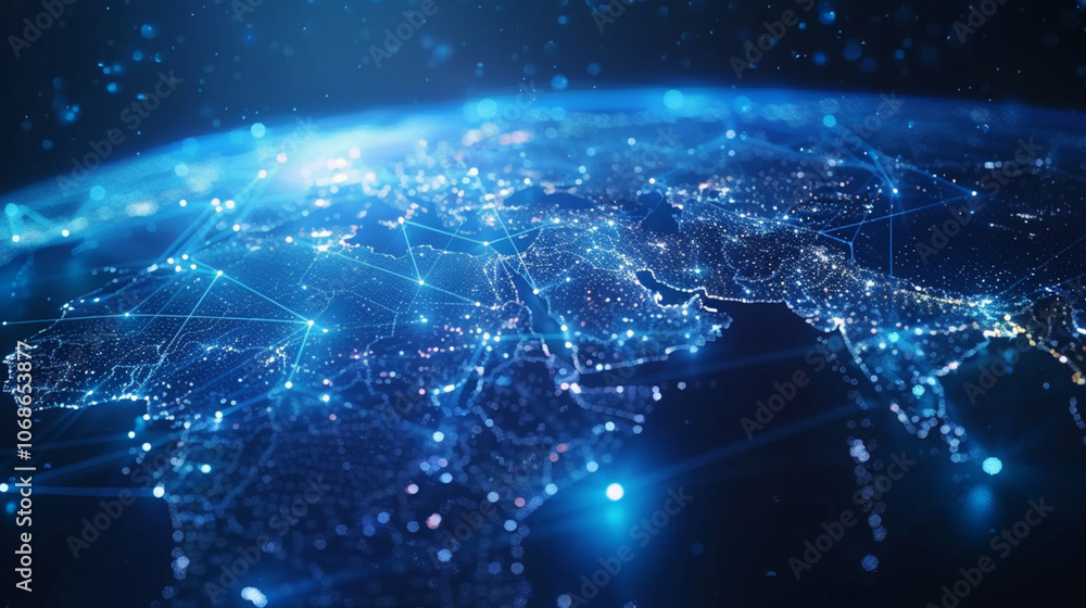 Glowing Futuristic World Map with Connected Lines and Dots Glowing Futuristic World Map with Connected Lines and Dots
