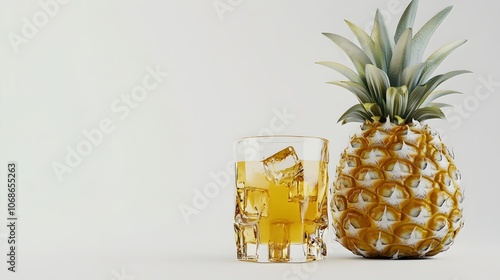 Refreshing Pineapple Cocktail Served Glass Ice Cubes Tropical Fruit photo