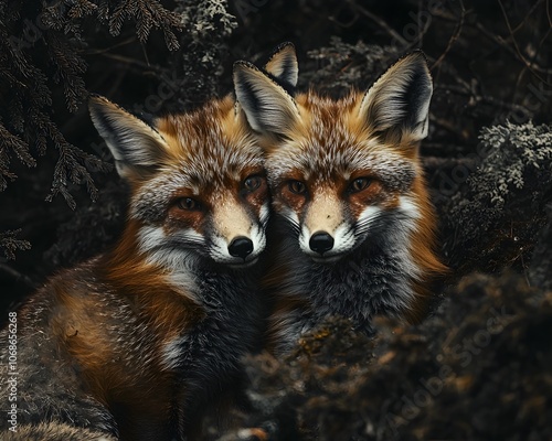 Frail Foxes Huddling Together in the Snowy Forest Due to Food Scarcity