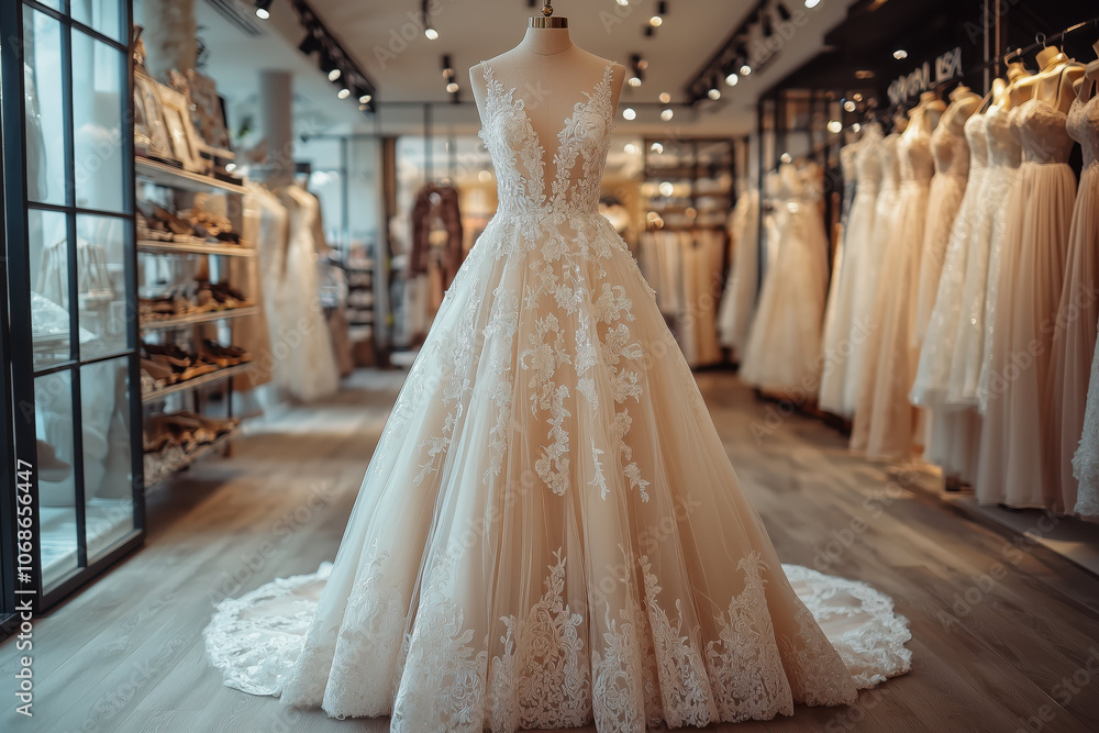 Mannequin in a wedding dress, bridal shop interior. Mannequin in a wedding dress, bridal shop interior.