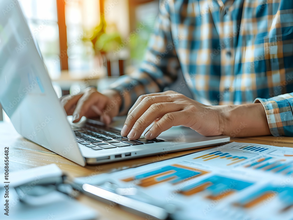 Photo Businessman Working Laptop Analysis Charts Data Photo Businessman Working Laptop Analysis Charts Data