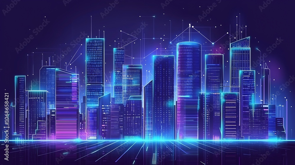 Futuristic Neon Cityscape with Glowing Lines and Reflections. Futuristic Neon Cityscape with Glowing Lines and Reflections.