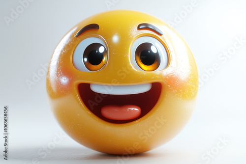 Happy emoji, detailed 3D rendering with expressive face.