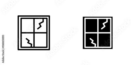 Broken window icon in black outlined and solid.