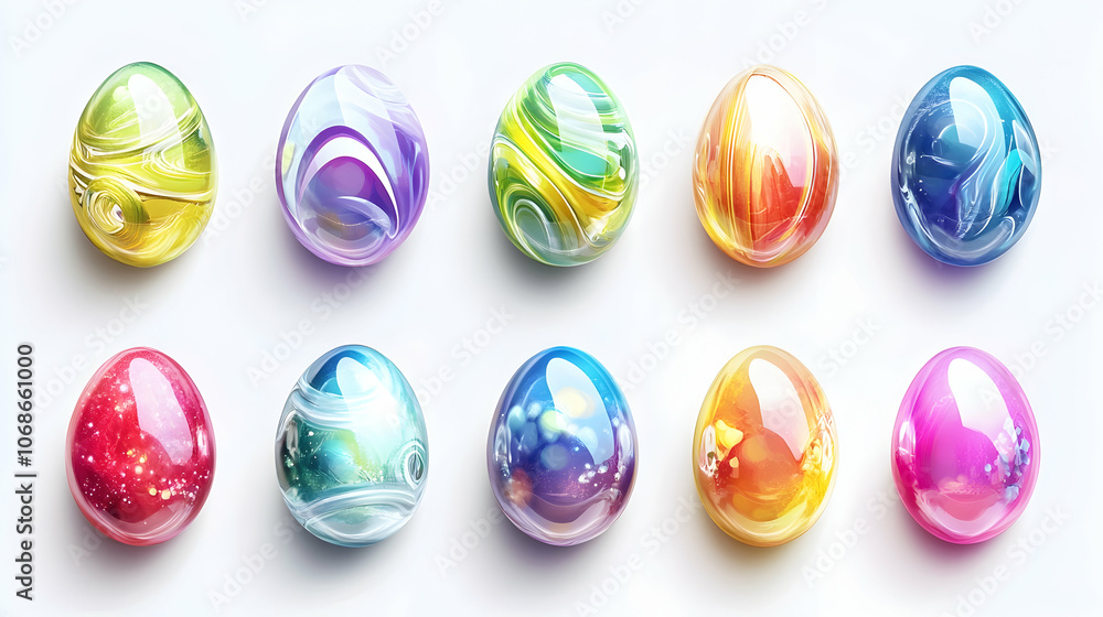 Bright and colorful Easter eggs collection on a white background Bright and colorful Easter eggs collection on a white background