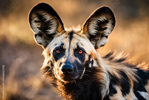 Close-up View of an African Wild Dog Face photo