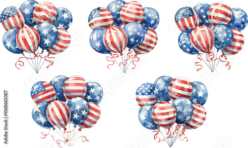 usa flag ballon watercolor clipart