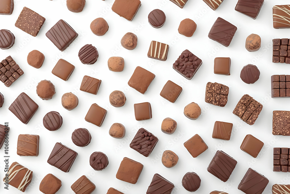 Photo Assorted gourmet chocolate candies on white background Photo Assorted gourmet chocolate candies on white background
