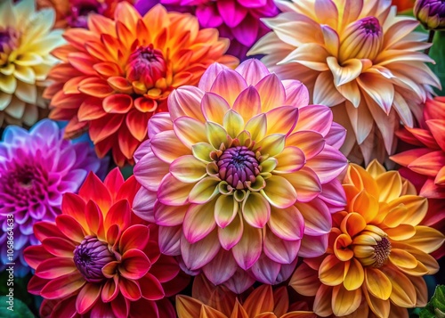 Vibrant Macro Photography of Tropical Dahlia Flowers in Watercolor Style - Colorful Floral Background for Nature and Art Enthusiasts