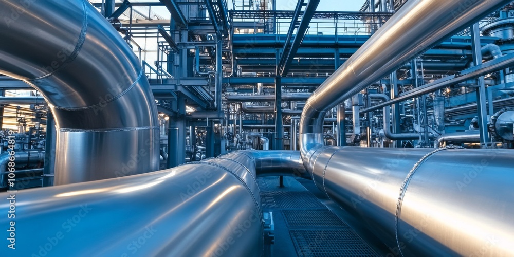 Naklejka premium Durable stainless steel pipes, reliable and resilient for various industries
