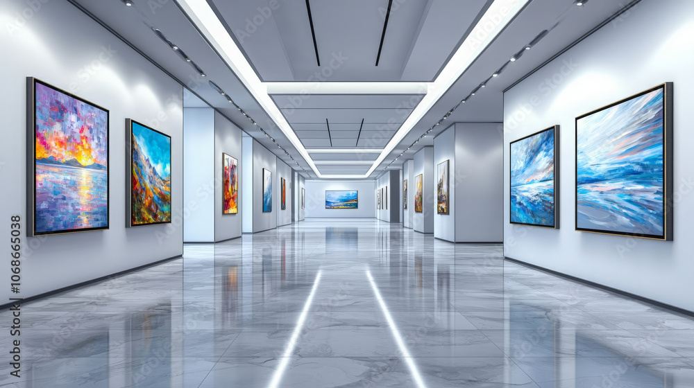 Obraz premium Minimalistic Art Gallery with Unique Paintings