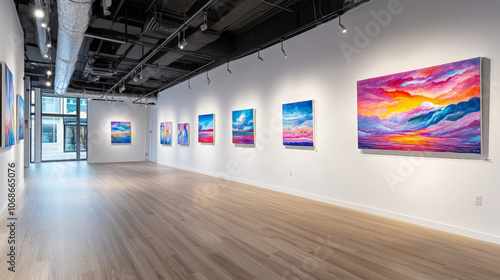 Fototapeta Naklejka Na Ścianę i Meble -  Modern Minimalistic Art Gallery with Unique Paintings