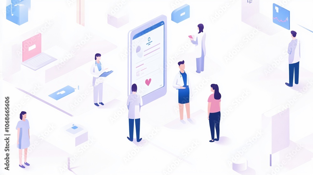 Healthcare professionals discussing patient data on a large tablet Healthcare professionals discussing patient data on a large tablet