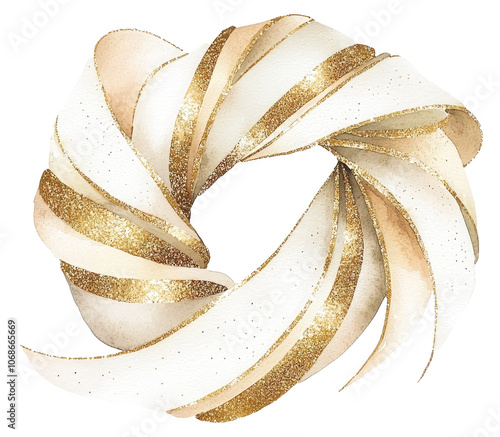 Gold-striped wreath with elegant festive design. photo