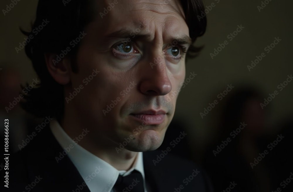 Close-up of Person in Black Attire with Sorrowful Eyes – Capturing the Deep Emotions of Grief and Mourning Close-up of Person in Black Attire with Sorrowful Eyes – Capturing the Deep Emotions of Grief and Mourning