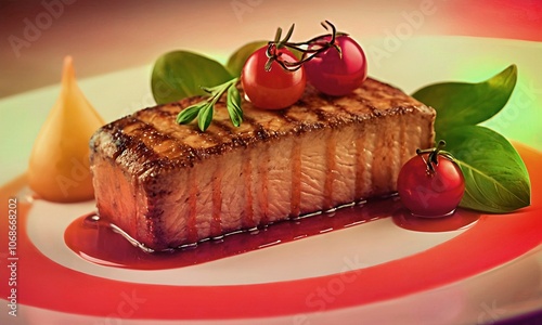 gourmet steak dinner grilled meat steak with tomatoes and herbs
