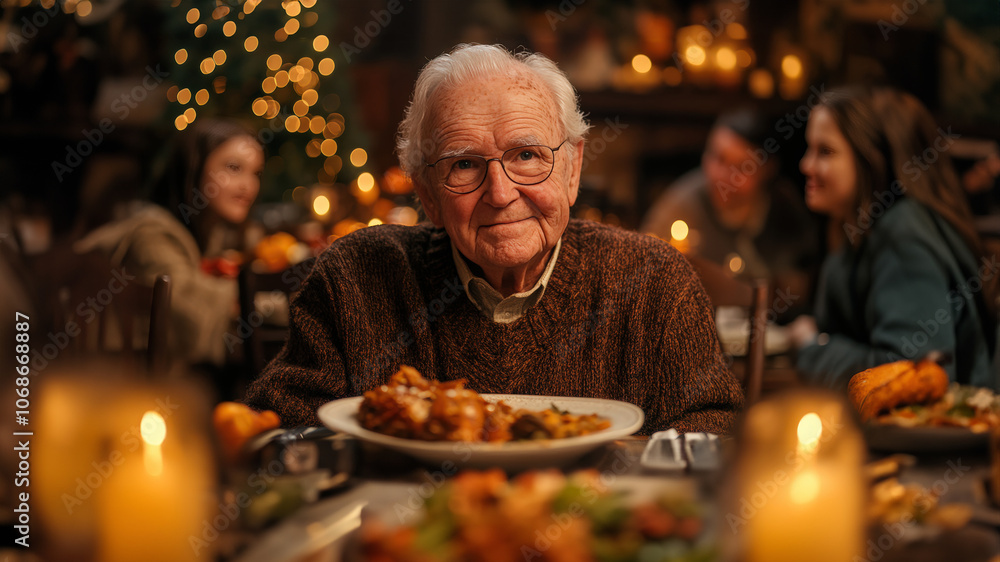 Happy grandpa in the thanksgiving dinner table. Happy grandpa in the thanksgiving dinner table.