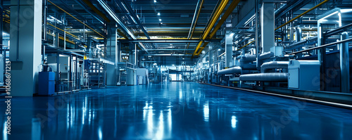 Photo Modern Industrial Factory Interior with Shiny Floor