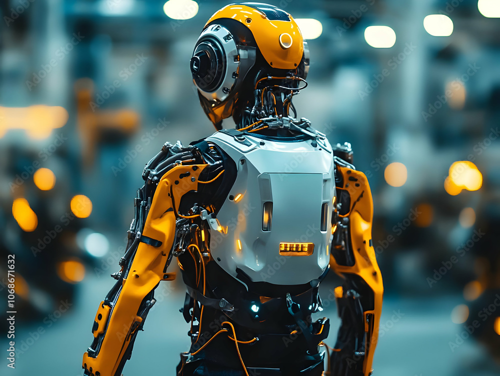 3D Illustration - Futuristic Robot in Factory Setting 3D Illustration - Futuristic Robot in Factory Setting