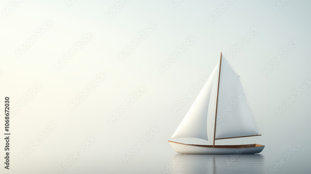 A solitary sailboat glides gracefully across a calm, misty sea, evoking a serene and tranquil atmosphere under a pale, overcast sky. A solitary sailboat glides gracefully across a calm, misty sea, evoking a serene and tranquil atmosphere under a pale, overcast sky.