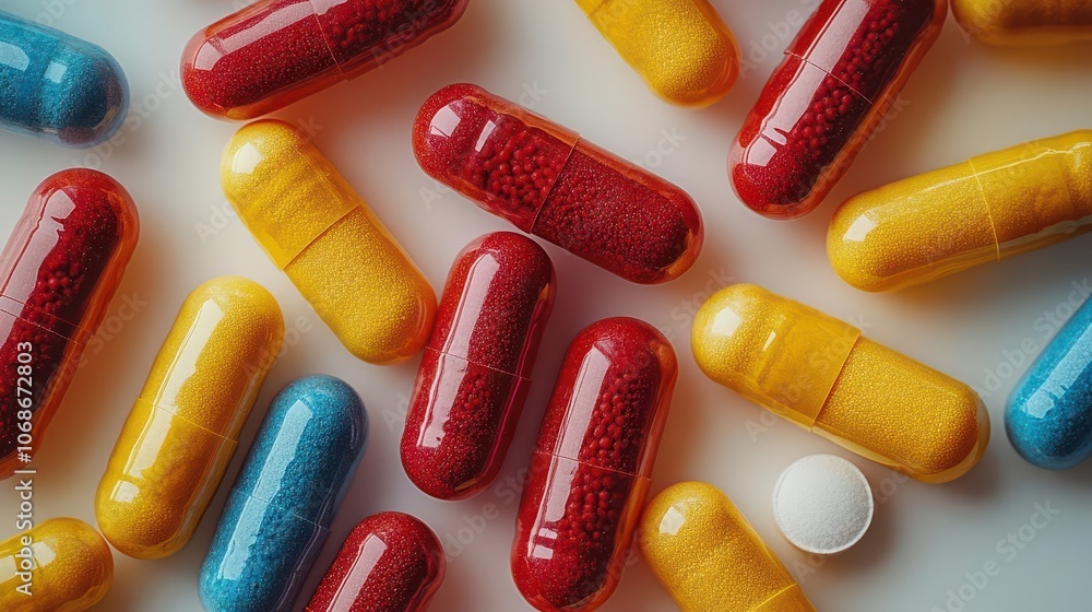 scattered capsules in vibrant colors against a clean white background, representing a variety of supplements. the clean composition emphasizes the pharmaceutical concept of health and wellness scattered capsules in vibrant colors against a clean white background, representing a variety of supplements. the clean composition emphasizes the pharmaceutical concept of health and wellness