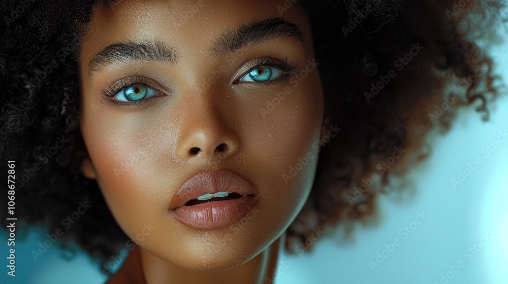 Beautiful African American model with long neck, long curly afro. Beautiful African American model with long neck, long curly afro.