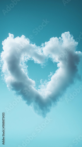 Heart cloud sky blue tranquil surreal minimal vertical breathwork therapy wellness compassion mindfulness healing abstract blank copy space mockup banner ad wallpaper fun fresh vapour smoky airy vibe