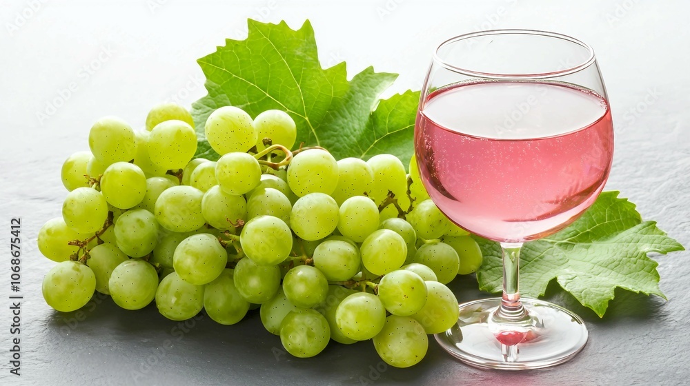 Elegant Glass of Pink Wine with Fresh Grapes Elegant Glass of Pink Wine with Fresh Grapes