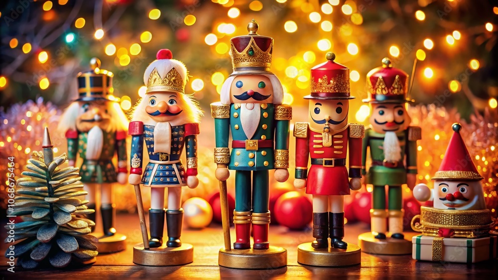 Fototapeta premium Vintage Nutcracker Soldiers Collection in Geometric Style for Traditional Christmas Decor