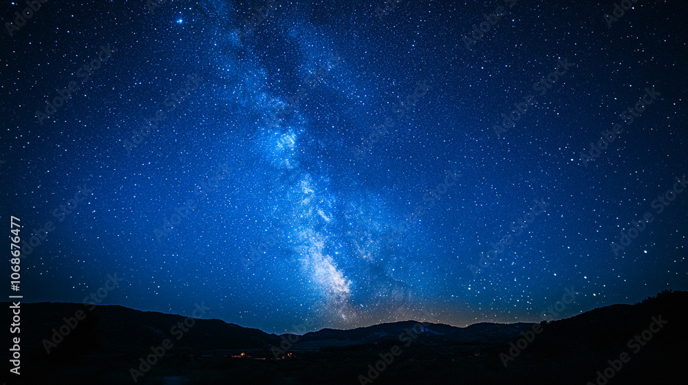 Starlit night sky over mountains with a vibrant Milky Way and twinkling stars Starlit night sky over mountains with a vibrant Milky Way and twinkling stars