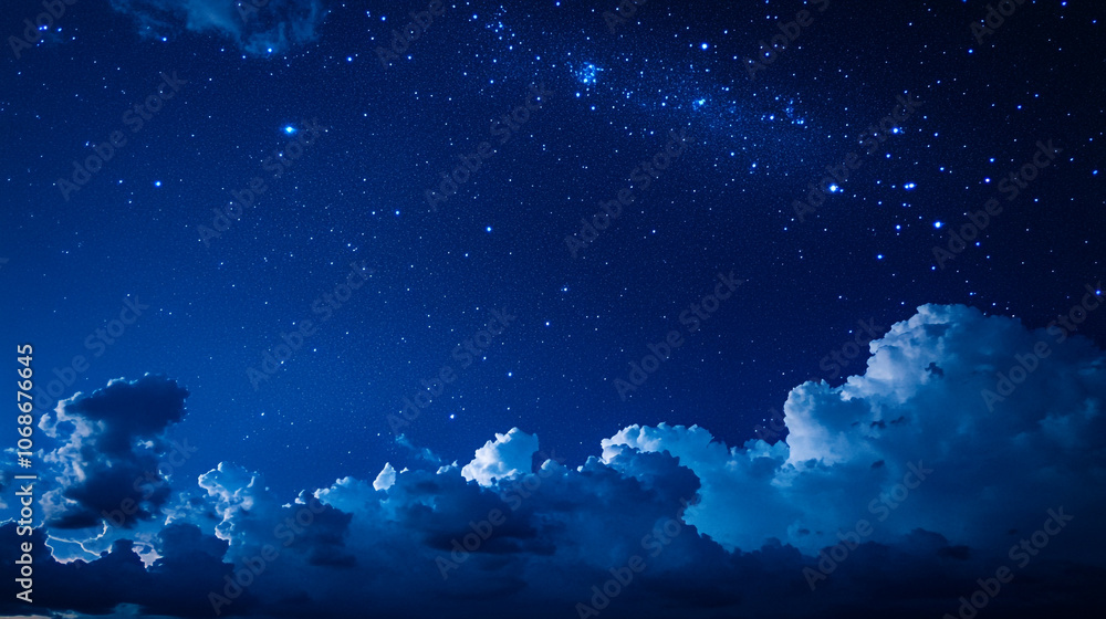 A night sky filled with stars over soft clouds illuminated by moonlight A night sky filled with stars over soft clouds illuminated by moonlight