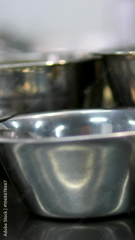 iron plates pots bowls spatulas kitchen utensils bananas scales on the table iron plates pots bowls spatulas kitchen utensils bananas scales on the table