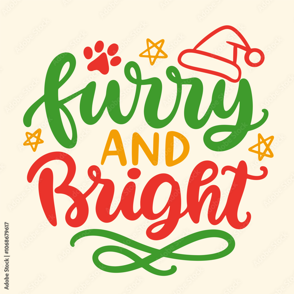 Naklejka premium Furry and Bright Dog Christmas Lettering Quote