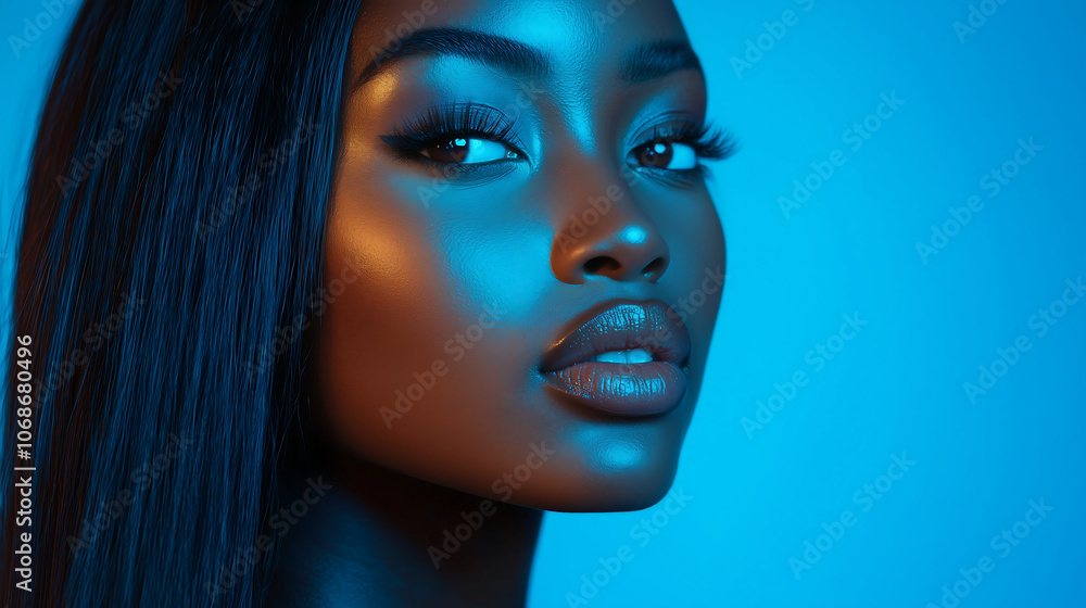 Closeup Portrait of Woman with Blue Lighting Closeup Portrait of Woman with Blue Lighting