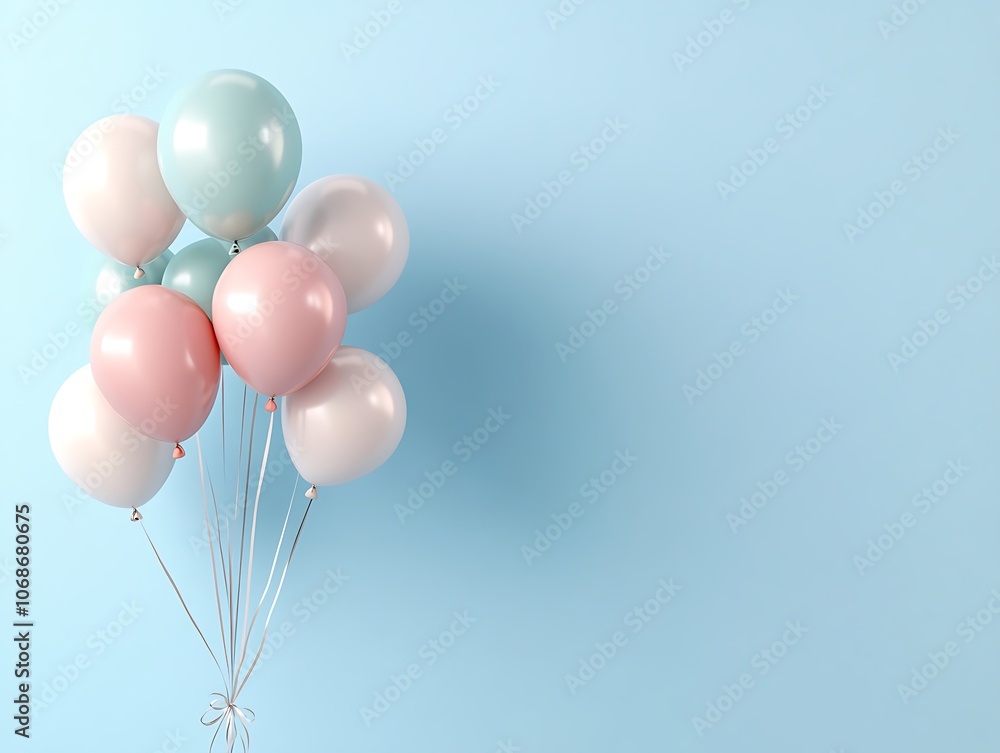 Pastel Balloons Bunch on Light Blue Background Pastel Balloons Bunch on Light Blue Background