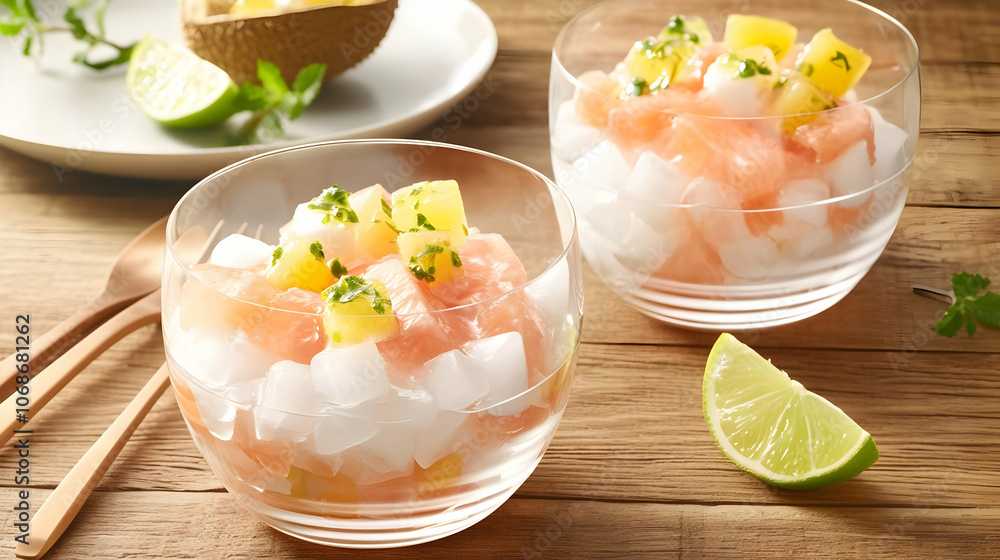 Photo Refreshing Fruit Salad Dessert Grapefruit Pineapple Mint Lime Photo Refreshing Fruit Salad Dessert Grapefruit Pineapple Mint Lime